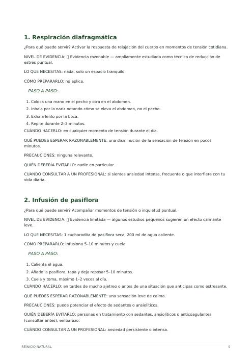 Página interior sobre sueño de Reinicio Natural